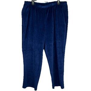 Alfred Dunner 1X Short Pants Womens Blue Velour Pull On Slacks Classic Fit